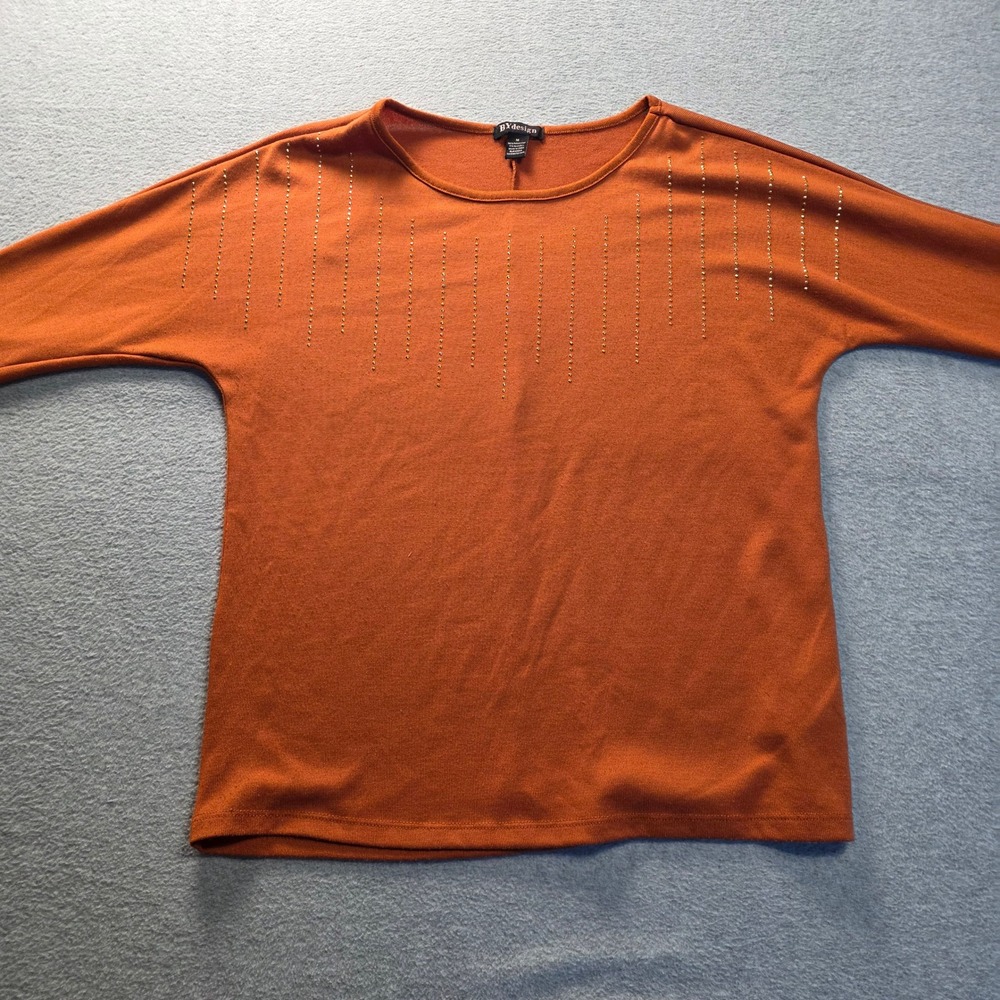Knit Sweater Top Womens Medium Rust Orange Rhinestone Dolman BYdesign